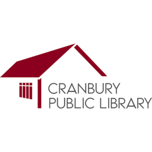 Cranbury Public Library logo features a red house icon with a window and gray text.