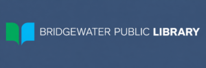 The Bridgewater Public Library logo displays a green and blue open book icon next to its name.
