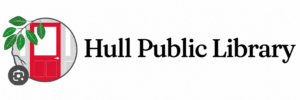 Hull Public Library logo featuring a red door, green leaves, and a camera icon on a