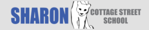 The Sharon Cottage Street School logo displays "SHARON" in blue, a cougar, and