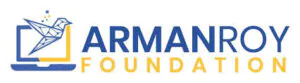 The Armanroy Foundation logo displays a blue geometric bird flying from a laptop. TITLE: