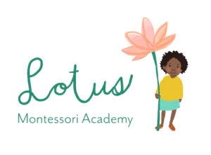 A child holding a pink lotus flower stands beside the Lotus Montessori Academy logo text. TITLE
