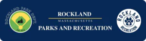 Rockland Massachusetts Parks and Recreation banner featuring two logos, one with a baseball diamond and